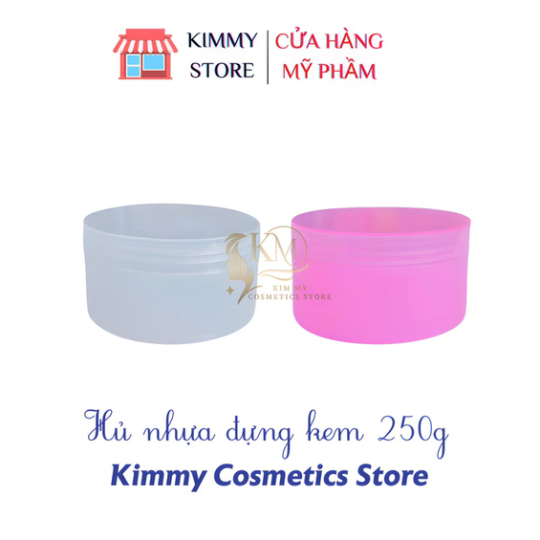 Hủ nhựa đựng kem 250g trong mờ màu trắng và hồng