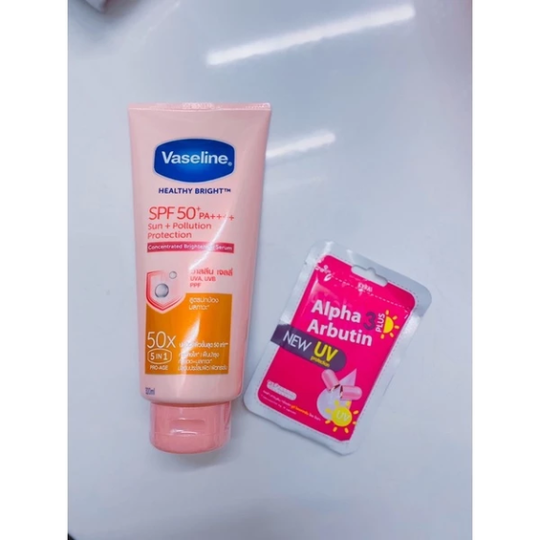 Combo dưỡng thể vaseline 50X + Viên cấy trắng alpha arbutin thái lan chính hãng