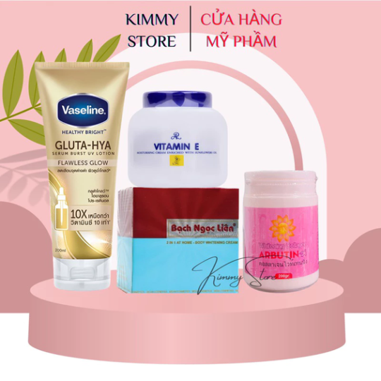 Combo kem bạch ngọc liên + vaseline gluta + abutine 3c3 + e nắp xanh