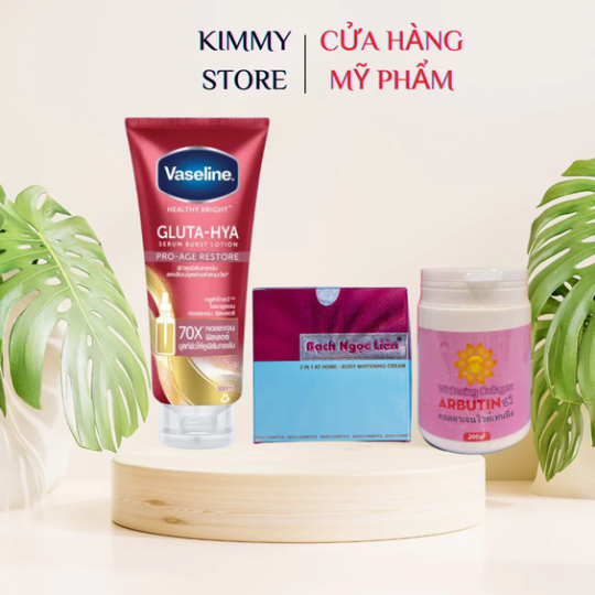 Combo kem bạch ngọc liên hồng + vaseline gluta hồng + abutine 3C3 hồng