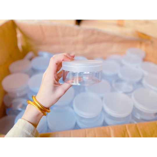 Hủ nhựa kiếng dẹp đựng kem 200g trong suốt nắp trắng