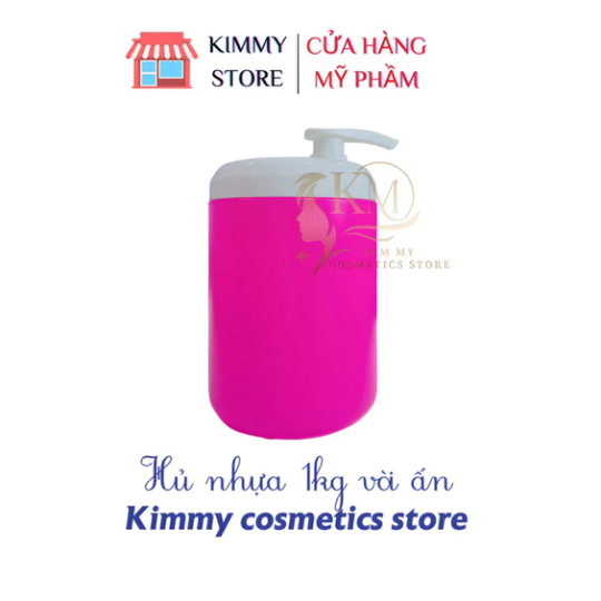 Hủ nhựa đựng kem 1kg dạng vòi ấn màu hồng