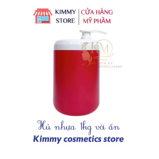 Hủ nhựa đựng kem 1kg dạng vòi ấn màu hồng