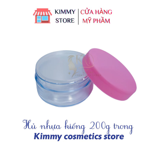 Hủ đựng kem 200g dẹp trong suốt nắp hồng