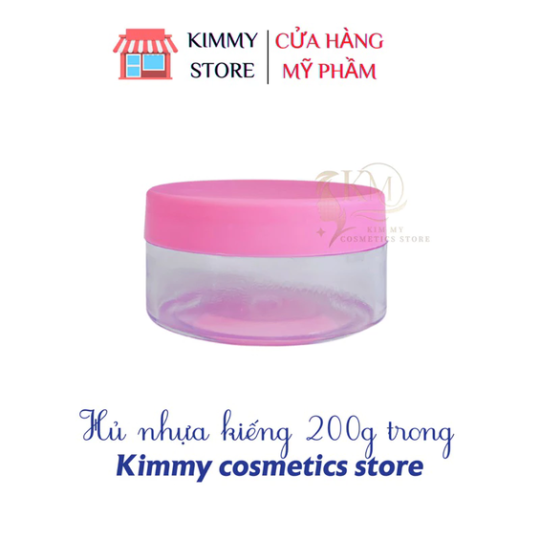 Hủ đựng kem 200g dẹp trong suốt nắp hồng