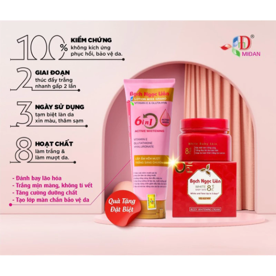 01 Hộp kem dưỡng trắng da bạch ngọc liên đỏ white baby skin 150g tặng kèm 1 chai lotion