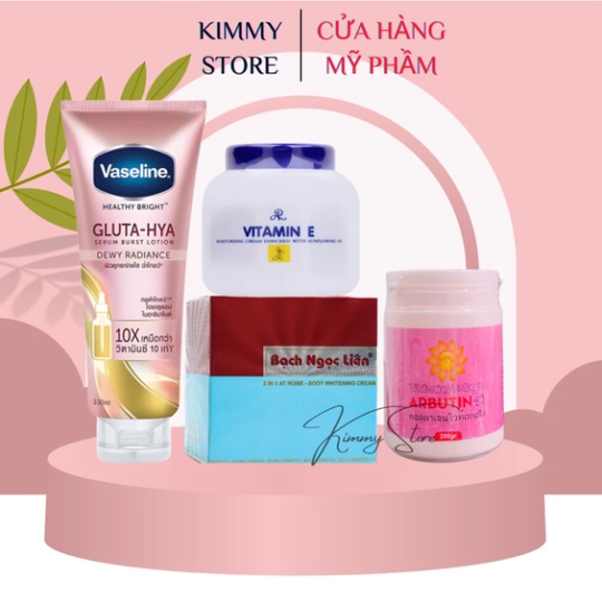 Combo kem bạch ngọc liên + vaseline gluta + abutine 3c3 + e nắp xanh