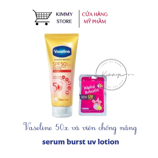 Combo dưỡng thể vaseline 50X + Viên cấy trắng alpha arbutin thái lan chính hãng