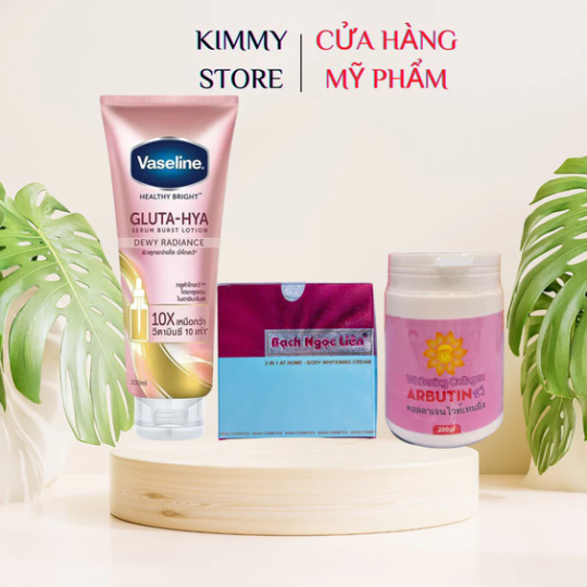 Combo kem bạch ngọc liên hồng + vaseline gluta hồng + abutine 3C3 hồng