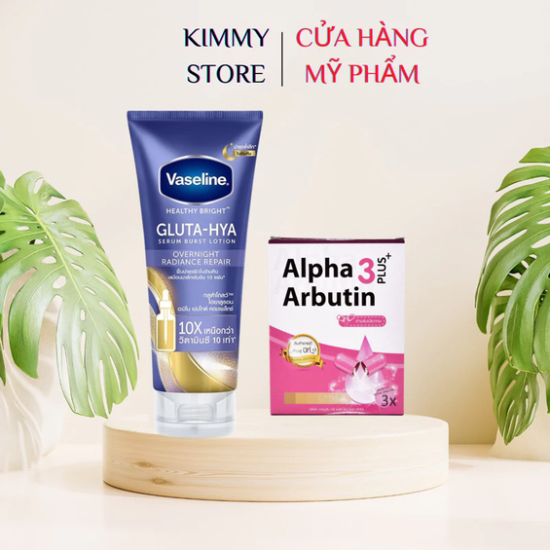Combo Vaseline gluta hya 10X + Viên cấy trắng Alpha arbutin
